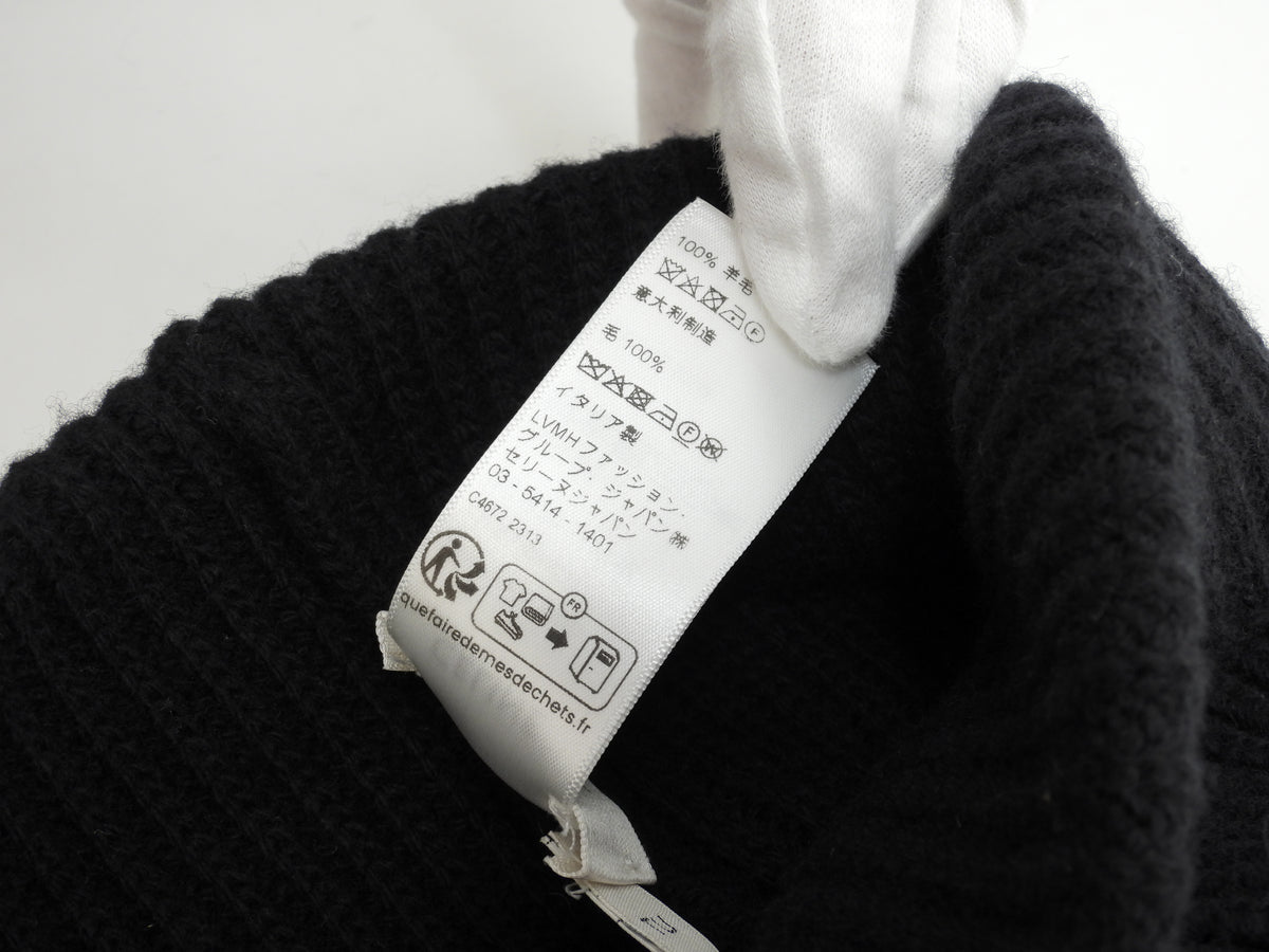 セリーヌ ニット帽 ウール100% 黒 ヘッドウォーマー ビーニー 極美品@ 9