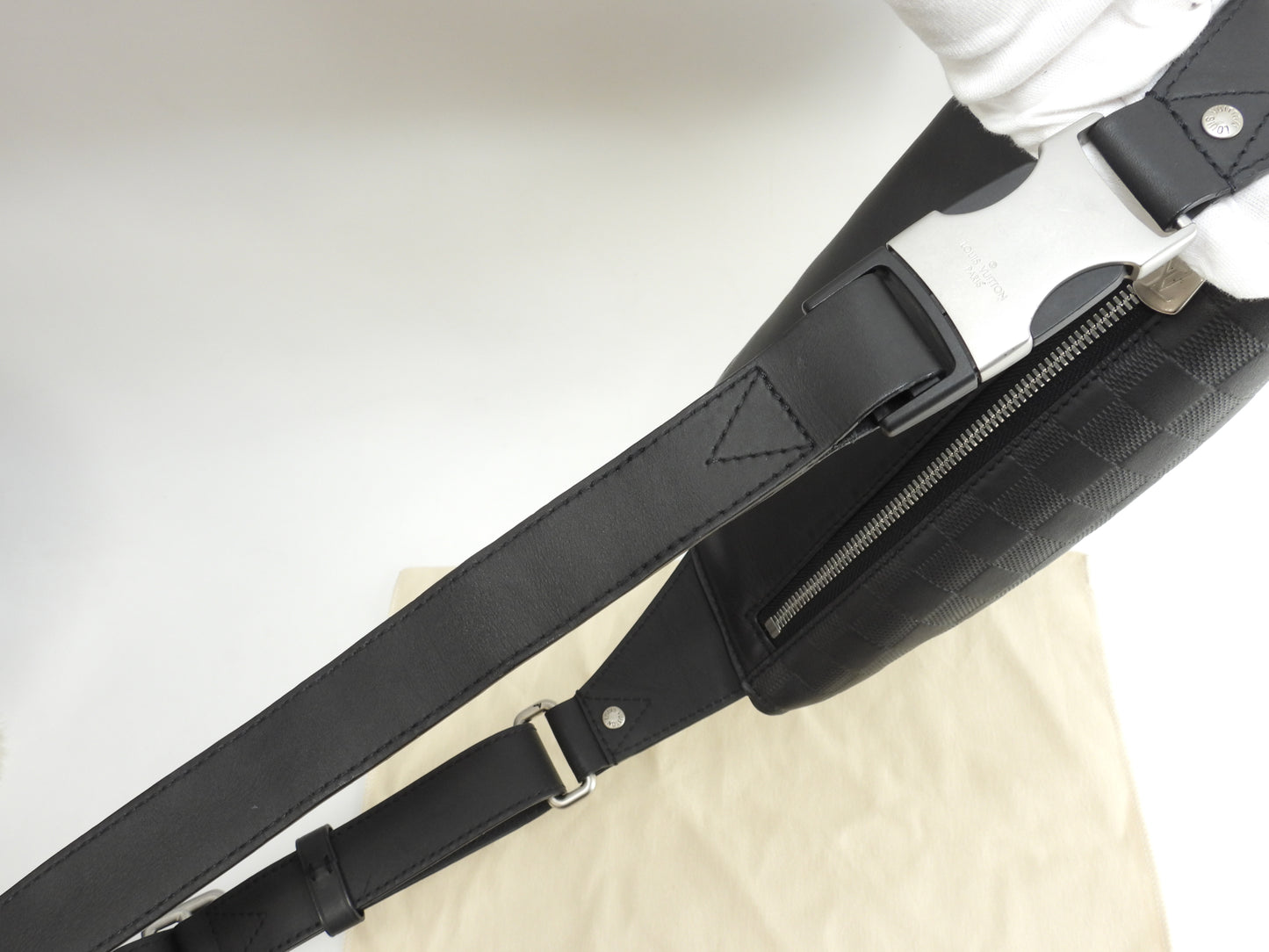 ルイヴィトン バムバッグ N40298 ダミエアンフィニ黒 ボディバッグ ベルトバッグ 極美品@CA4189