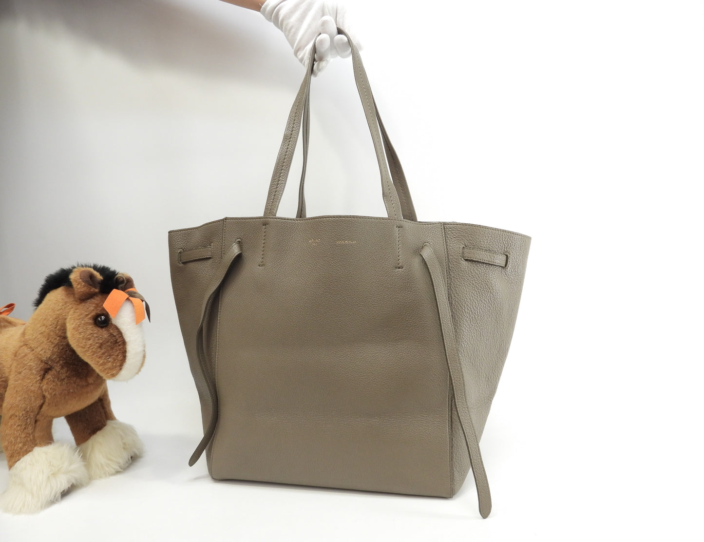 セリーヌ カバファントム スモール レザー灰 トートバッグ ショッピングバッグ 美品@S-LA-3155