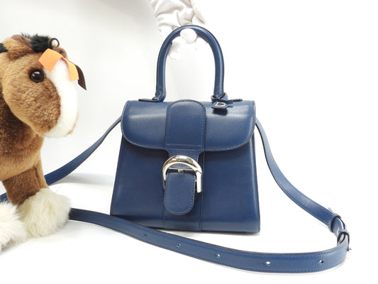 デルヴォー ブリヨンミニ レザー濃青 シルバー金具 ハンドバッグ ポシェット クロスボディ@ 1