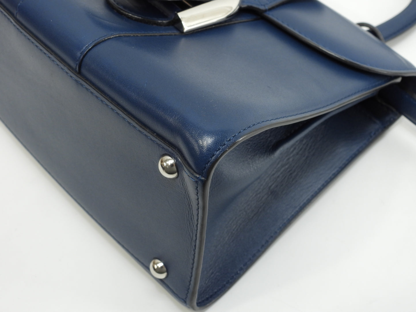 デルヴォー ブリヨンミニ レザー濃青 シルバー金具 ハンドバッグ ポシェット クロスボディ@ 1