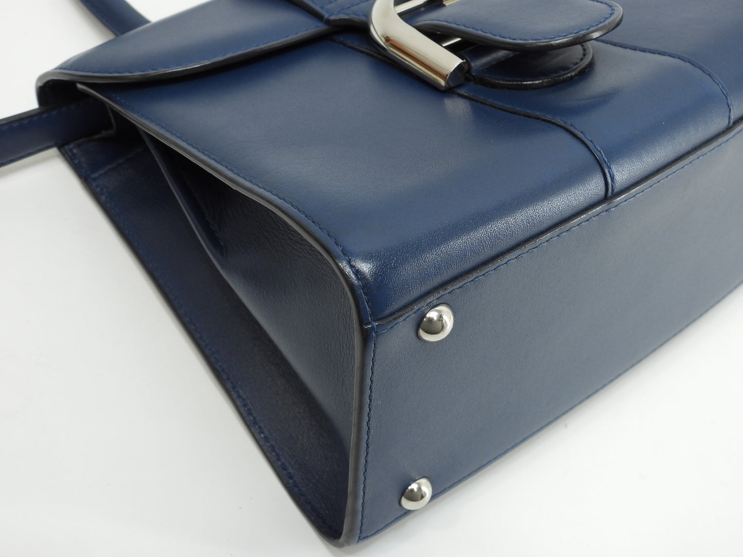 デルヴォー ブリヨンミニ レザー濃青 シルバー金具 ハンドバッグ ポシェット クロスボディ@ 1