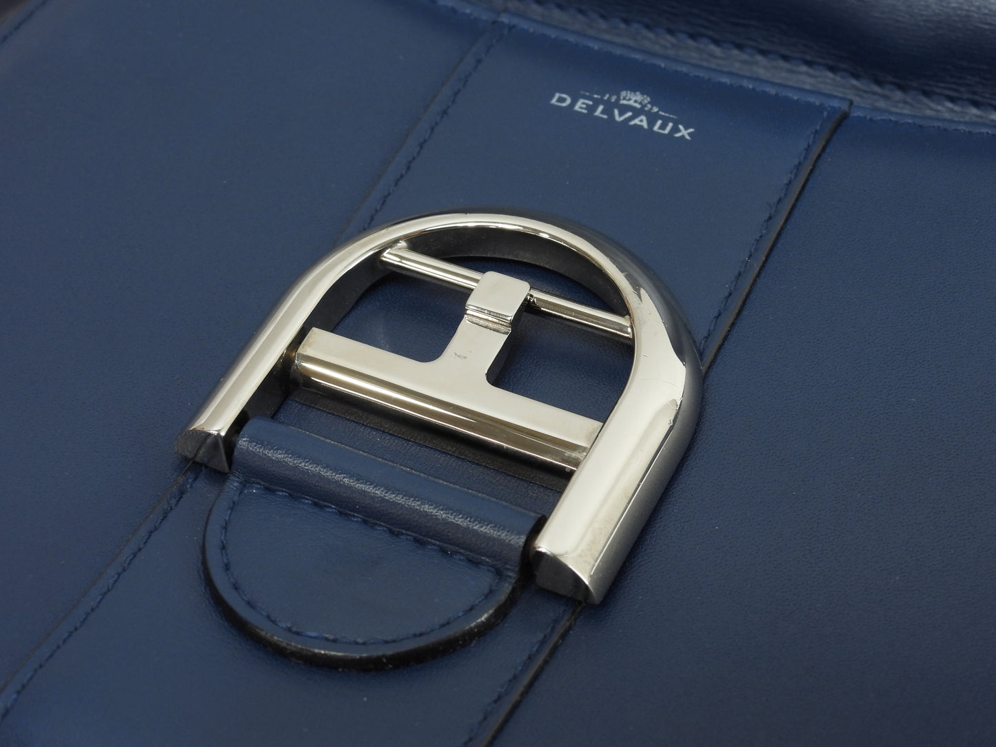 デルヴォー ブリヨンミニ レザー濃青 シルバー金具 ハンドバッグ ポシェット クロスボディ@ 1