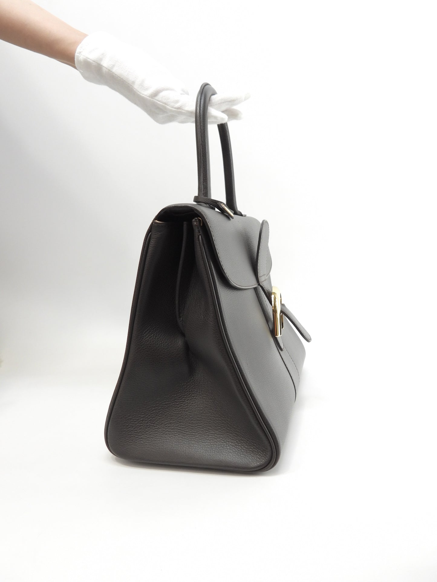 デルボー ブリヨンMM 型押レザー 焦茶 ハンドバッグ トップハンドルバッグ ケリー型@ 92