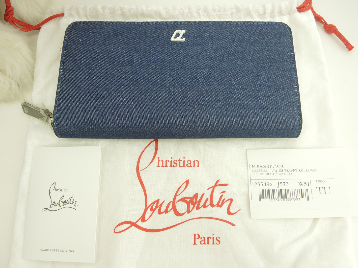 クリスチャンルブタン ロングウォレット コットンデニム 青白 ジップ長財布 未使用@ 5