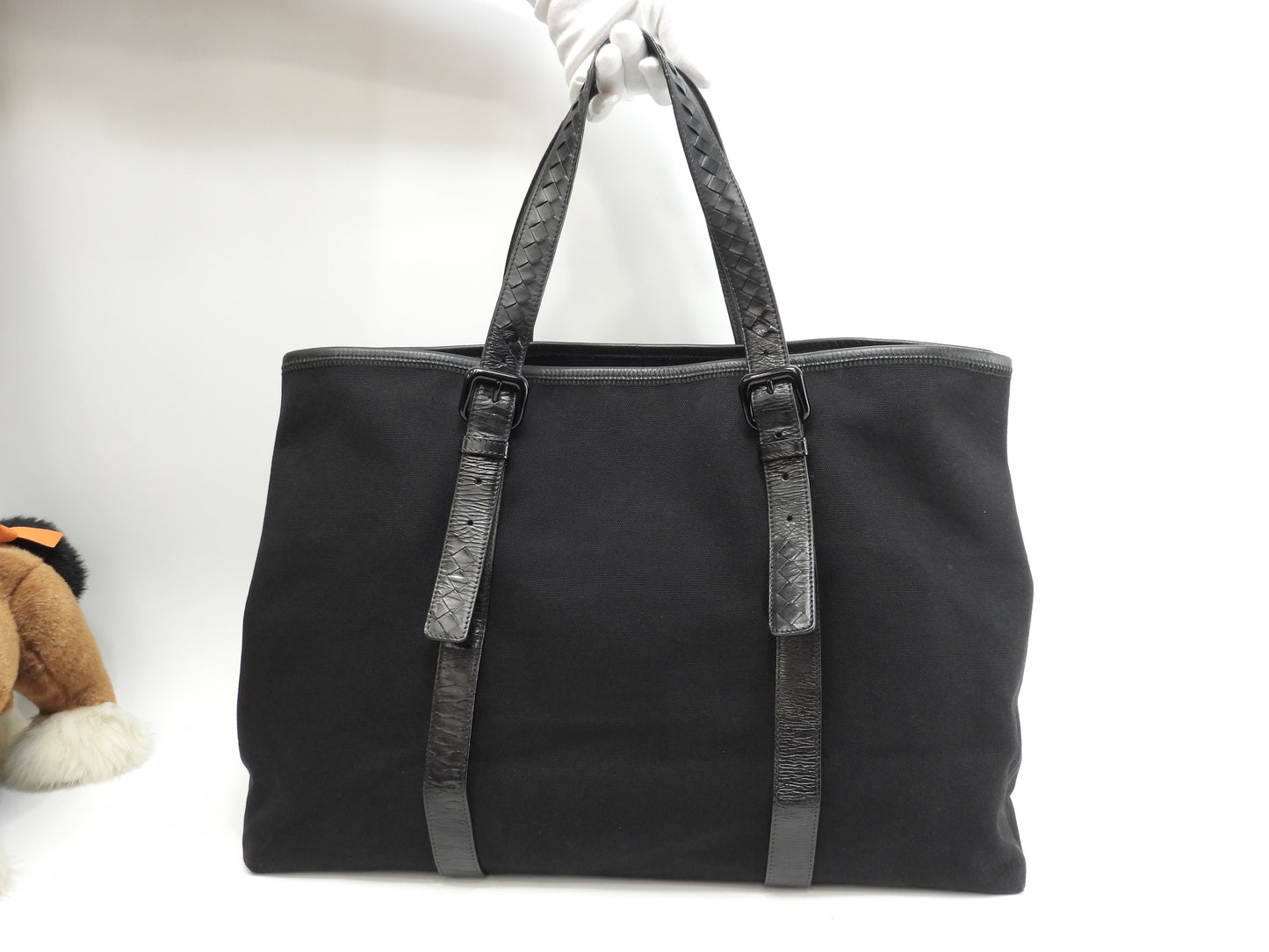 ボッテガヴェネタ トートバッグ特大 イントレチャート コットン革黒 ショッピングバッグ@ 256