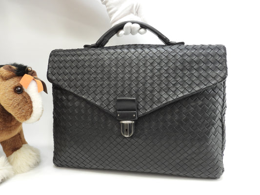 ボッテガヴェネタ ブリーフケース イントレチャート レザー黒 書類カバン ビジネスバッグ@B04497488Z