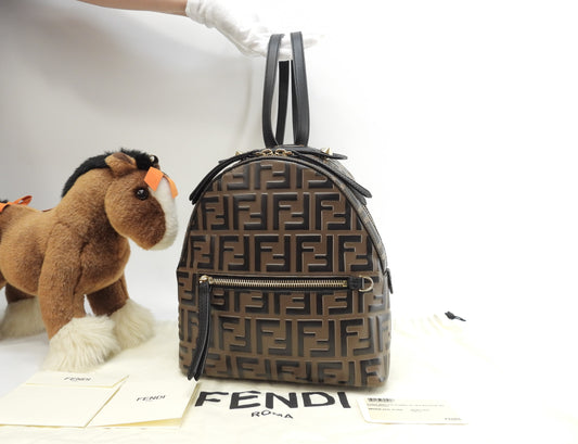 フェンディ バックパックS FFモチーフ レザー茶黒 リュックバッグ 美品@ 20