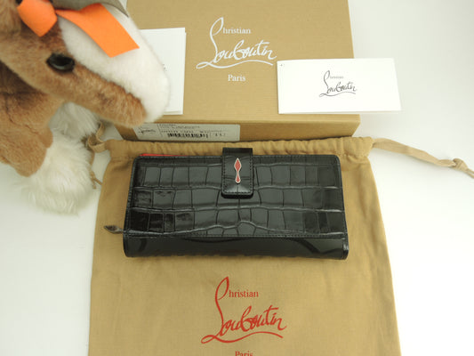 クリスチャンルブタン 2折長財布 パロマ クロコ型押レザー黒赤 ロングウォレット@ 5