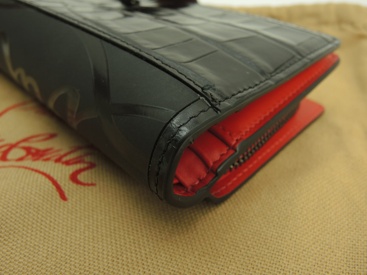 クリスチャンルブタン 2折長財布 パロマ クロコ型押レザー黒赤 ロングウォレット@ 5