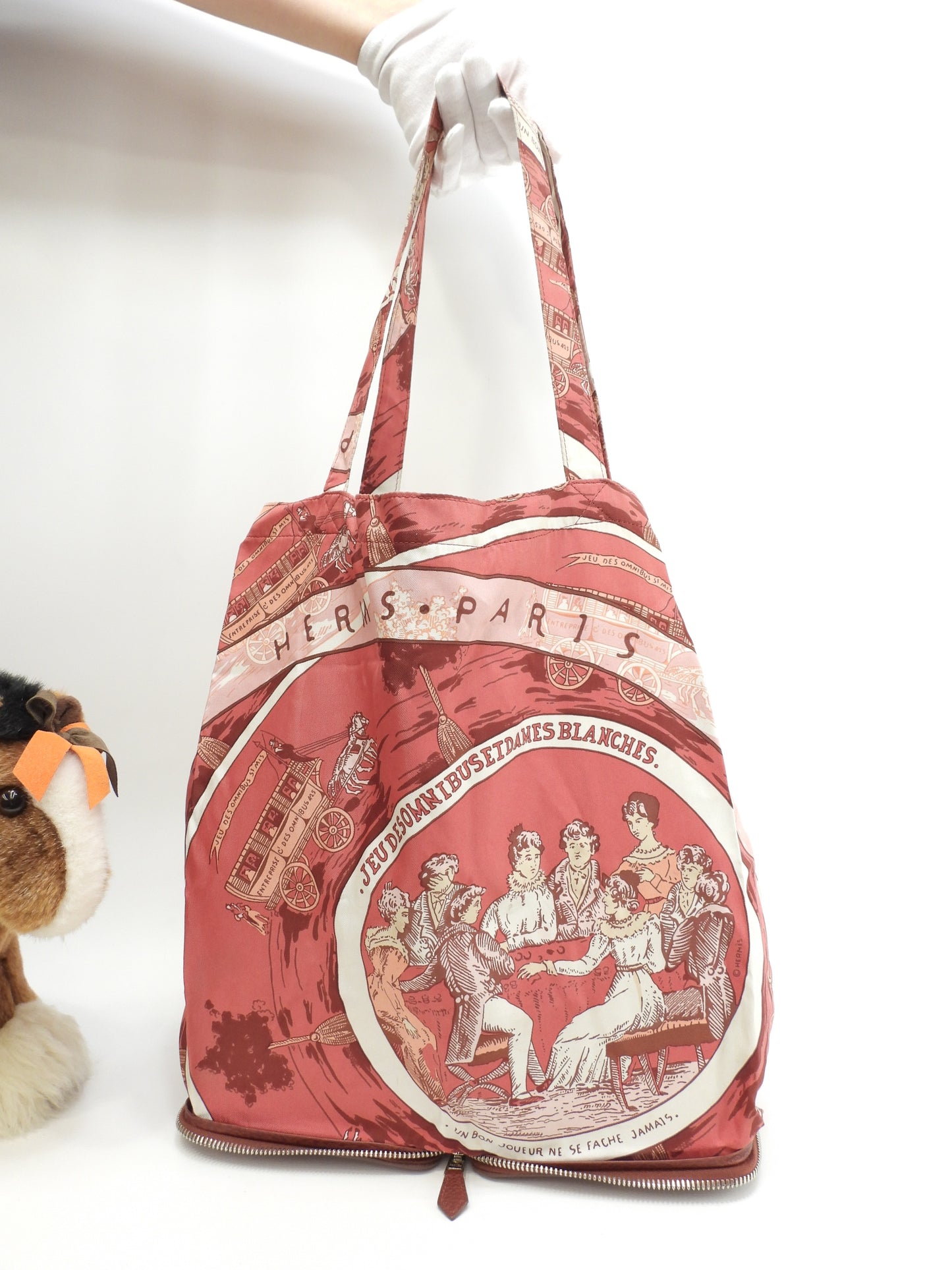 エルメス シルキーポップ シルク白ピンク レザー赤茶 エコバッグ ハンドバッグ@ 1