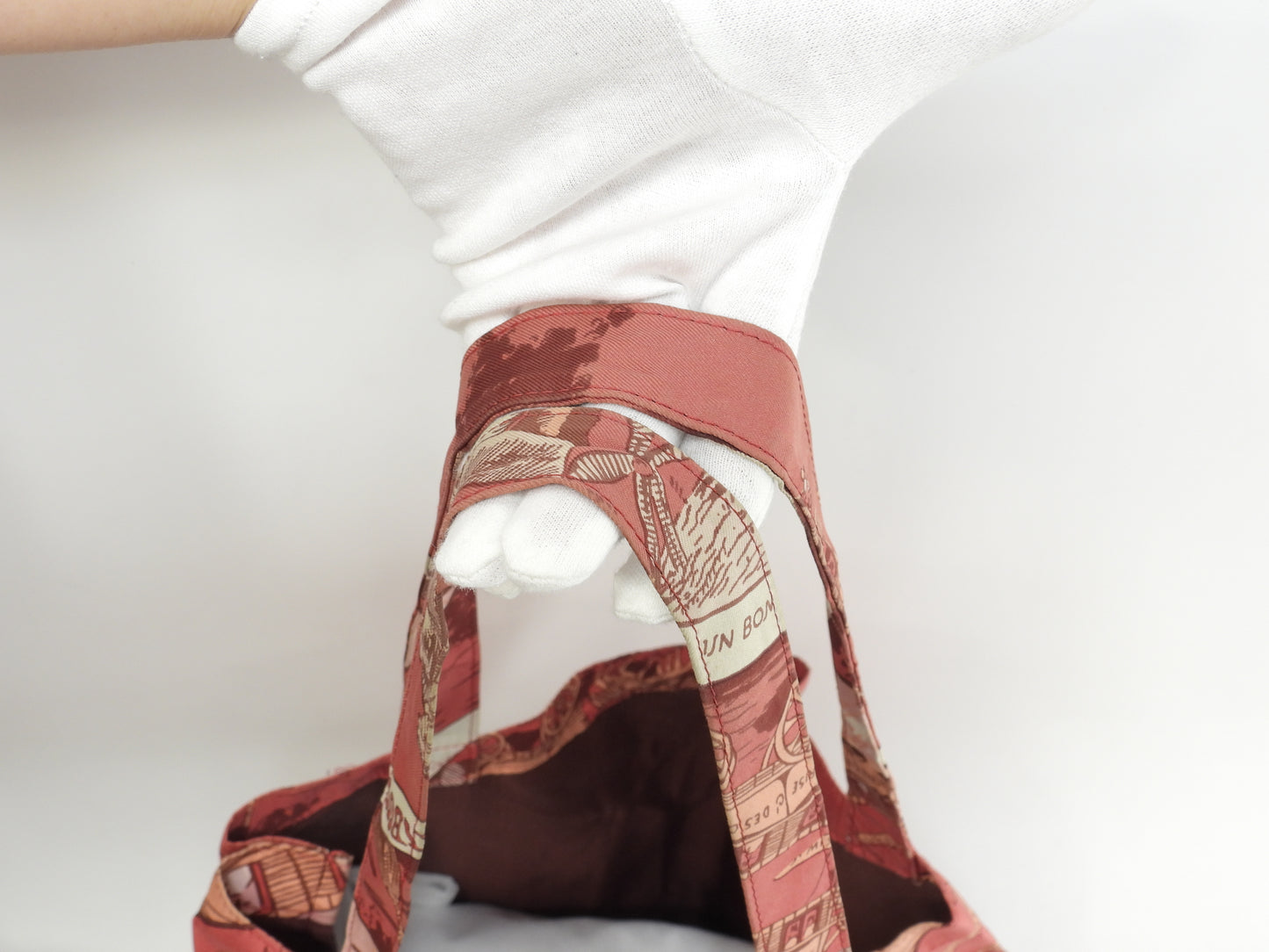 エルメス シルキーポップ シルク白ピンク レザー赤茶 エコバッグ ハンドバッグ@ 1