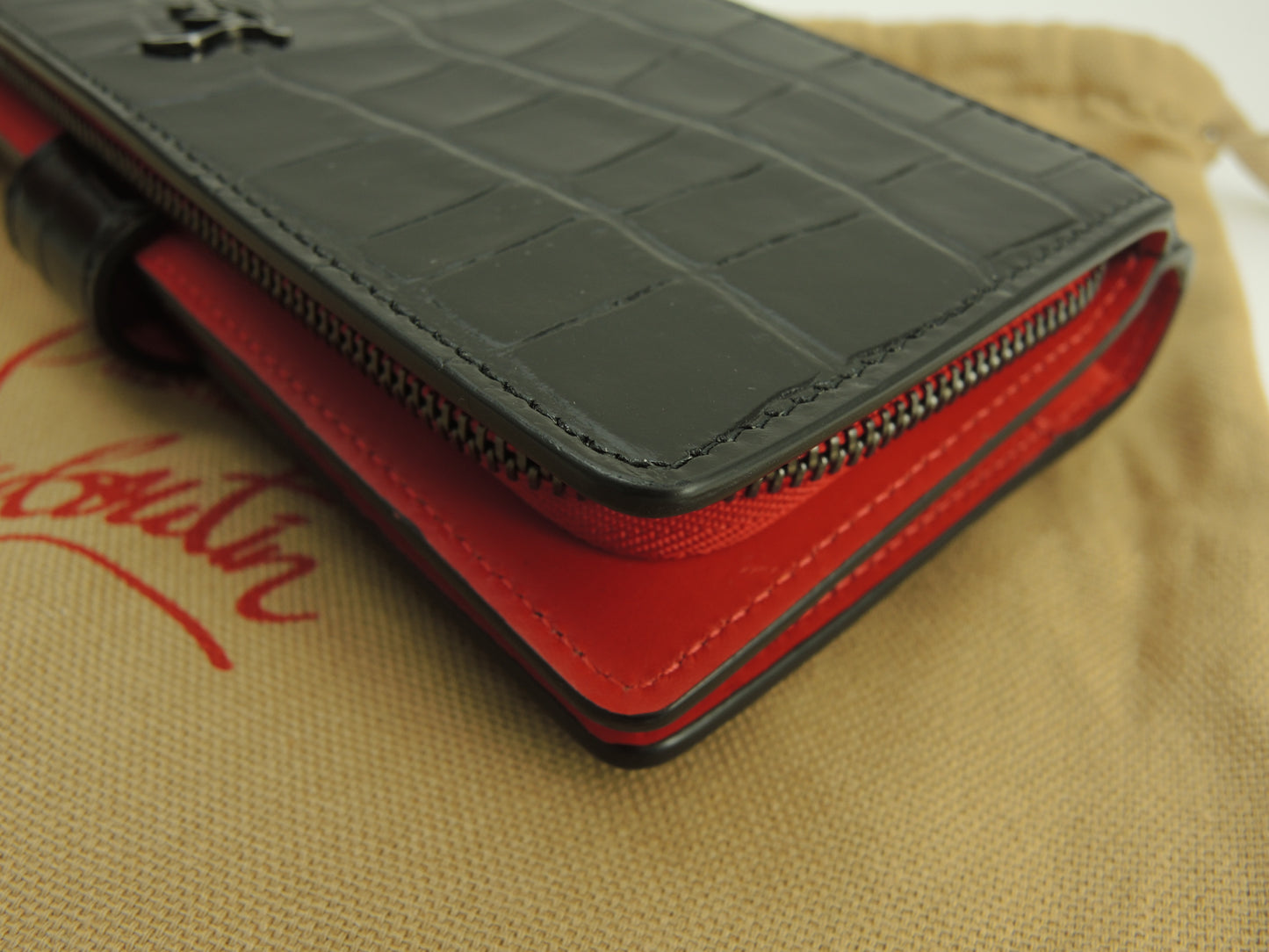 クリスチャンルブタン 2折長財布 パロマ クロコ型押レザー黒赤 ロングウォレット@ 5