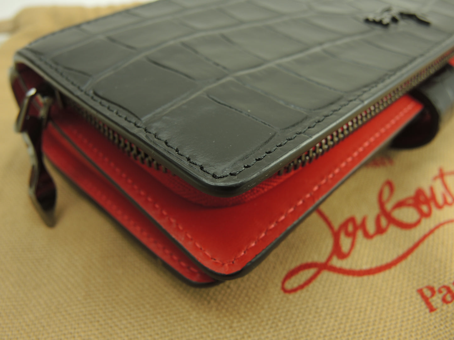 クリスチャンルブタン 2折長財布 パロマ クロコ型押レザー黒赤 ロングウォレット@ 5