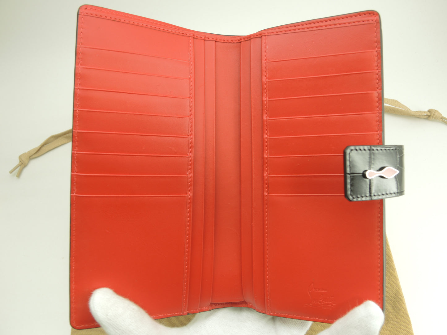 クリスチャンルブタン 2折長財布 パロマ クロコ型押レザー黒赤 ロングウォレット@ 5