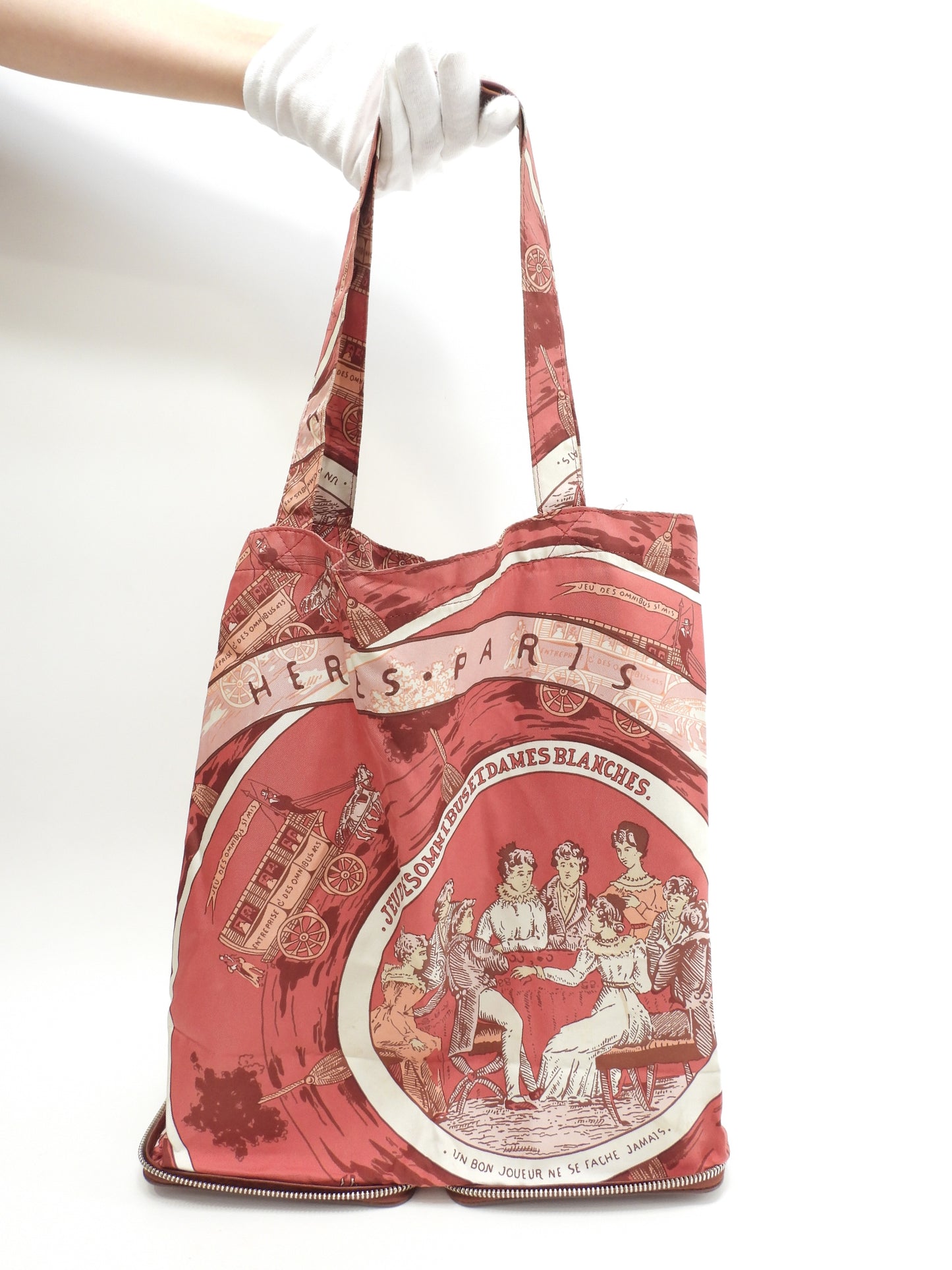 エルメス シルキーポップ シルク白ピンク レザー赤茶 エコバッグ ハンドバッグ@ 1