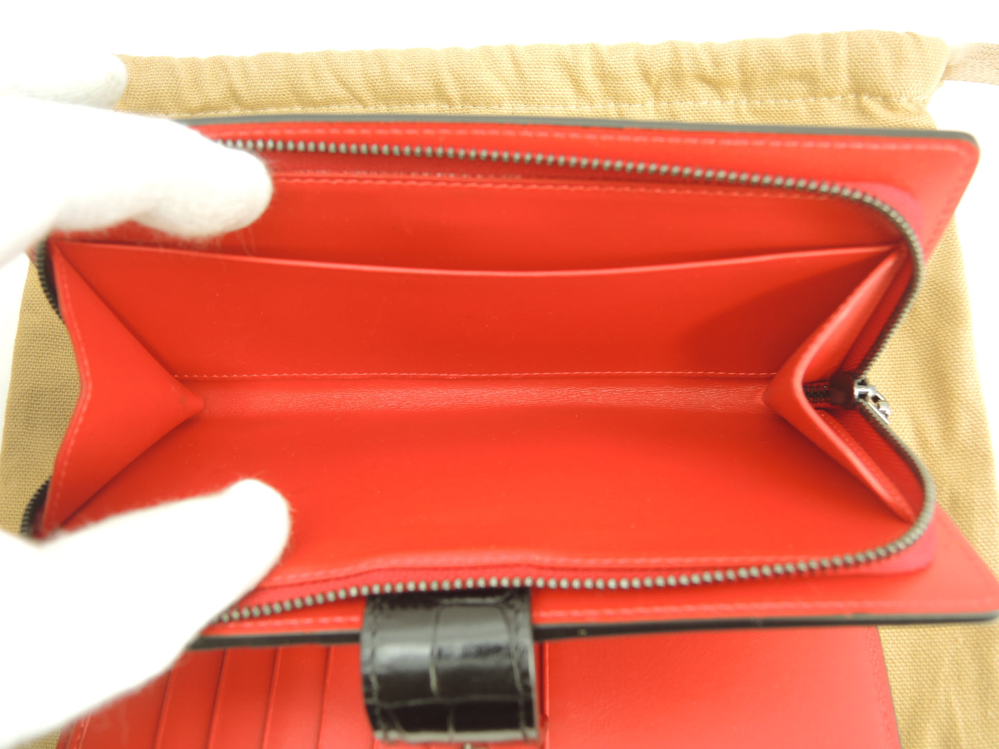 クリスチャンルブタン 2折長財布 パロマ クロコ型押レザー黒赤 ロングウォレット@ 5