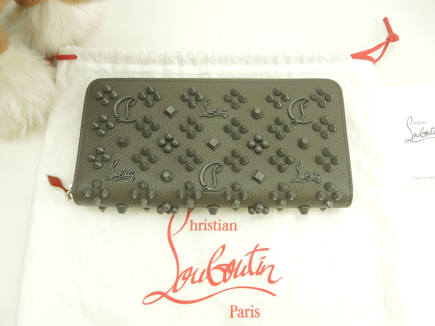 クリスチャンルブタン ロングウォレット Loubinthesky レザー灰 ジップ長財布 未使用@ 4