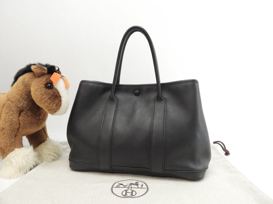 エルメス ガーデンツイリーTPM レザー 黒 ハンドバッグ トートバッグ@□J