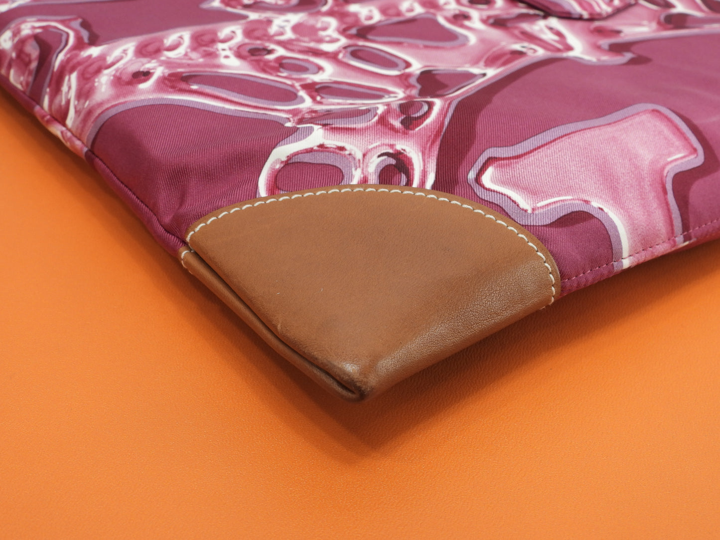 エルメス シルキーシティPM シルク/ピンク レザー茶 ショルダーバッグ 美品@□O