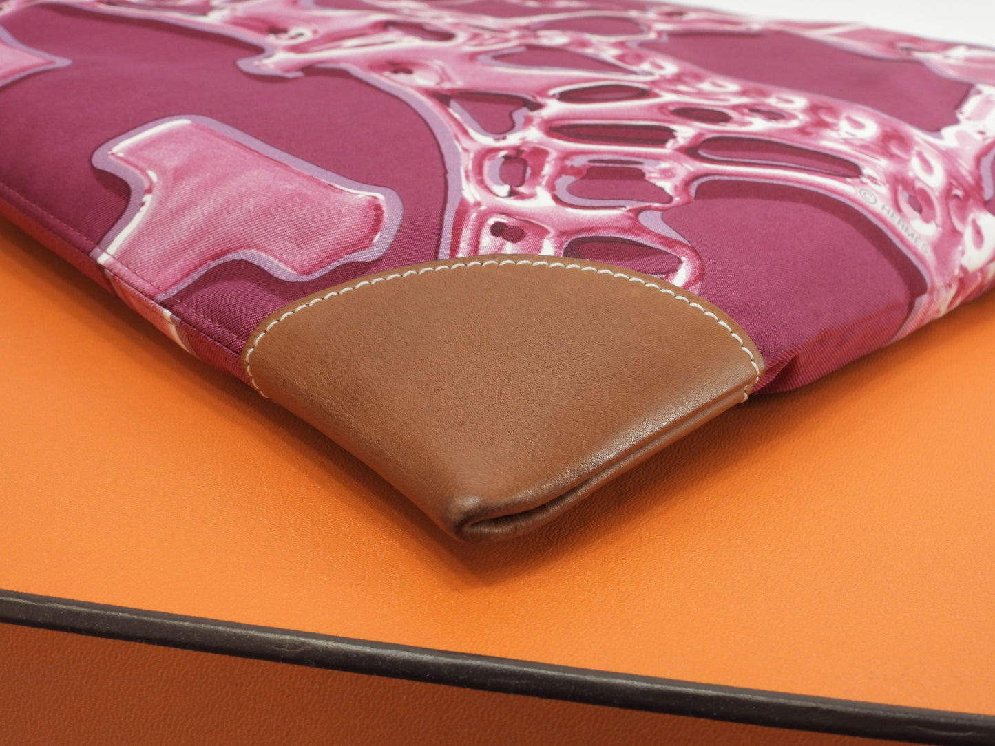 エルメス シルキーシティPM シルク/ピンク レザー茶 ショルダーバッグ 美品@□O