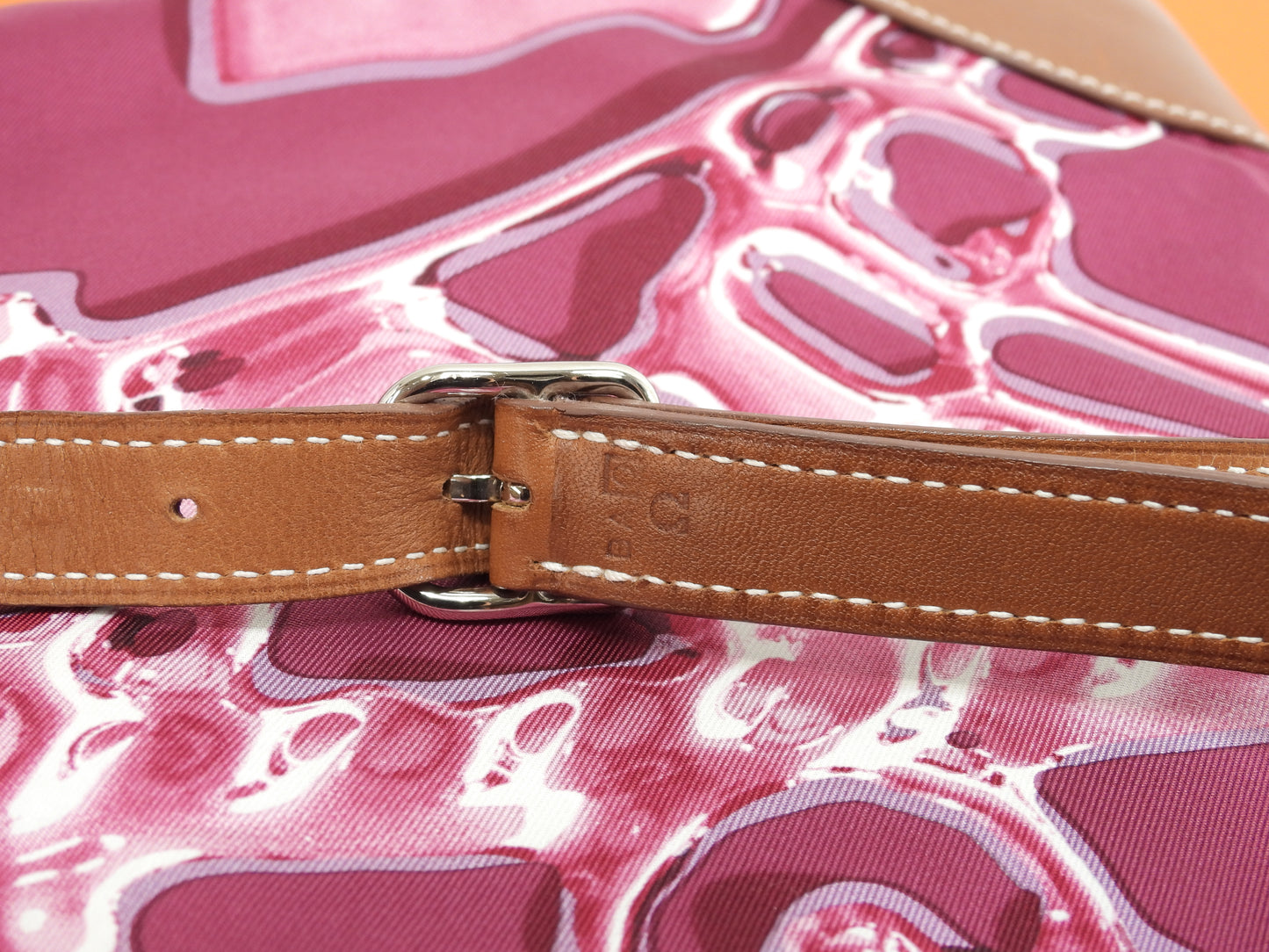 エルメス シルキーシティPM シルク/ピンク レザー茶 ショルダーバッグ 美品@□O