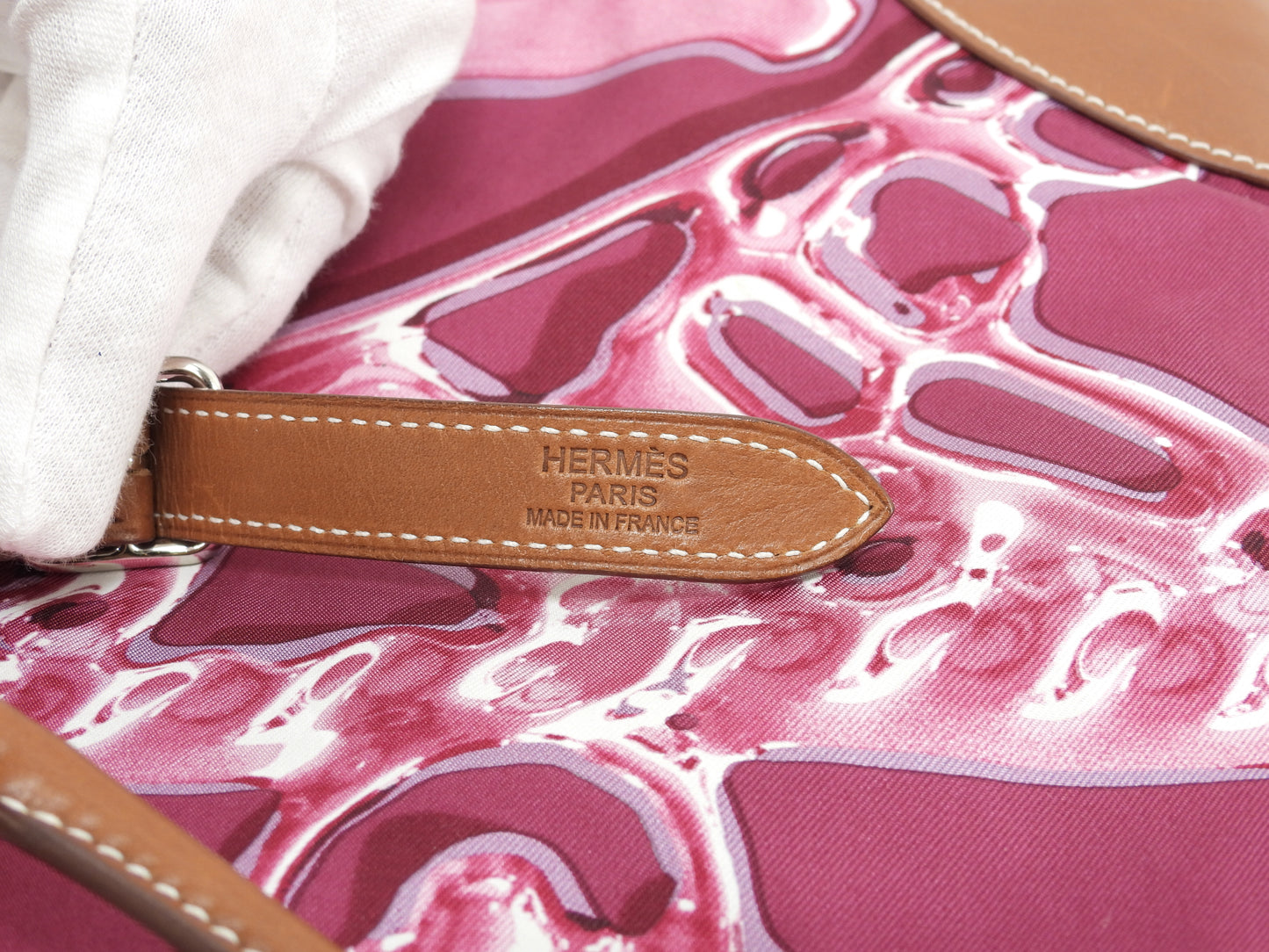 エルメス シルキーシティPM シルク/ピンク レザー茶 ショルダーバッグ 美品@□O