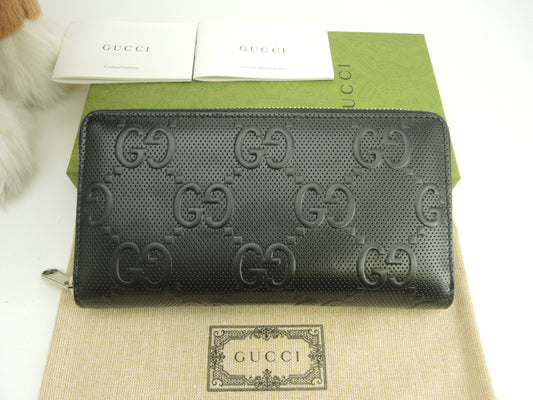グッチ ロングウォレット ビッグGGエンボス レザー黒 ラウンドジップ長財布 未使用@ 1