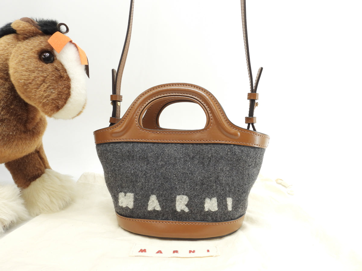 マルニ トロピカリア マイクロ ウール灰茶革 ポシェット 極美品@ 5