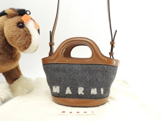 マルニ トロピカリア マイクロ ウール灰茶革 ポシェット 極美品@ 5