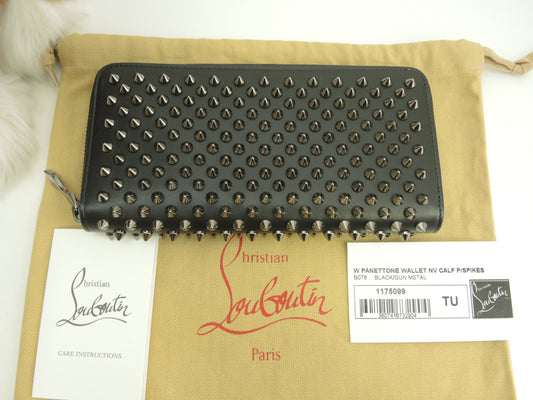 クリスチャンルブタン ロングウォレット シルバースタッズ レザー黒 長財布 パネトーネ 新品@ 5