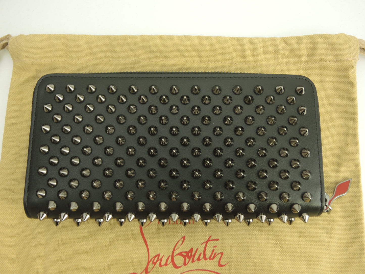 クリスチャンルブタン ロングウォレット シルバースタッズ レザー黒 長財布 パネトーネ 新品@ 5