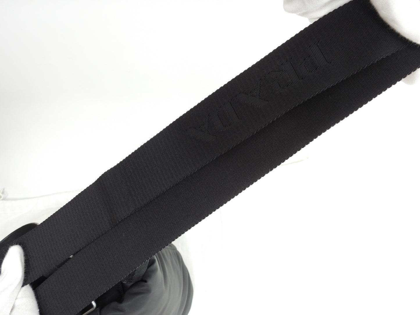 プラダ s付ハンドバッグ ボンバー ナイロン革黒 ショルダーストラップ付ミニトートバッグ@215