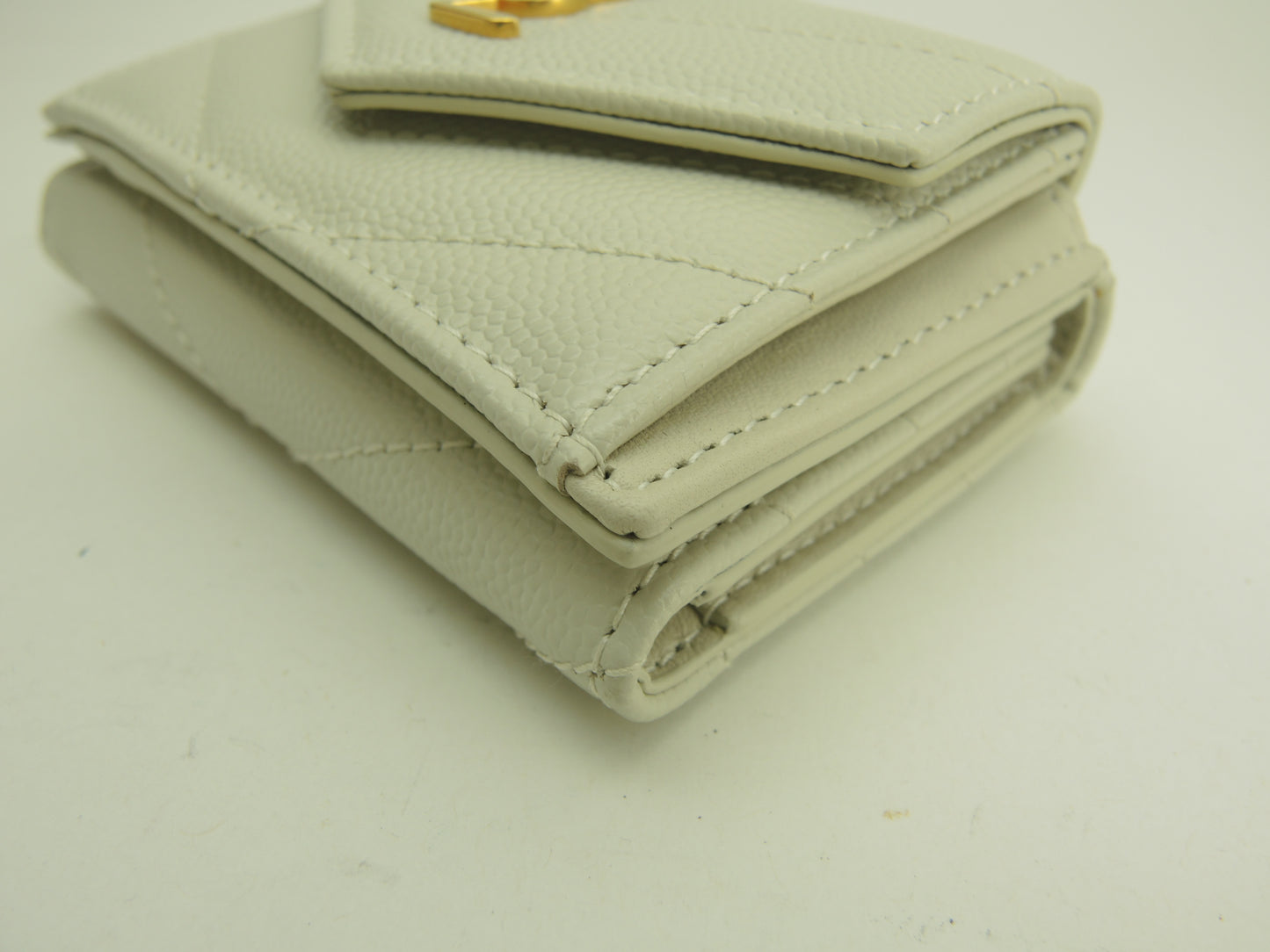 サンローラン ミニウォレット 型押レザー グレージュ 3折ミニホック財布 未使用@ 98