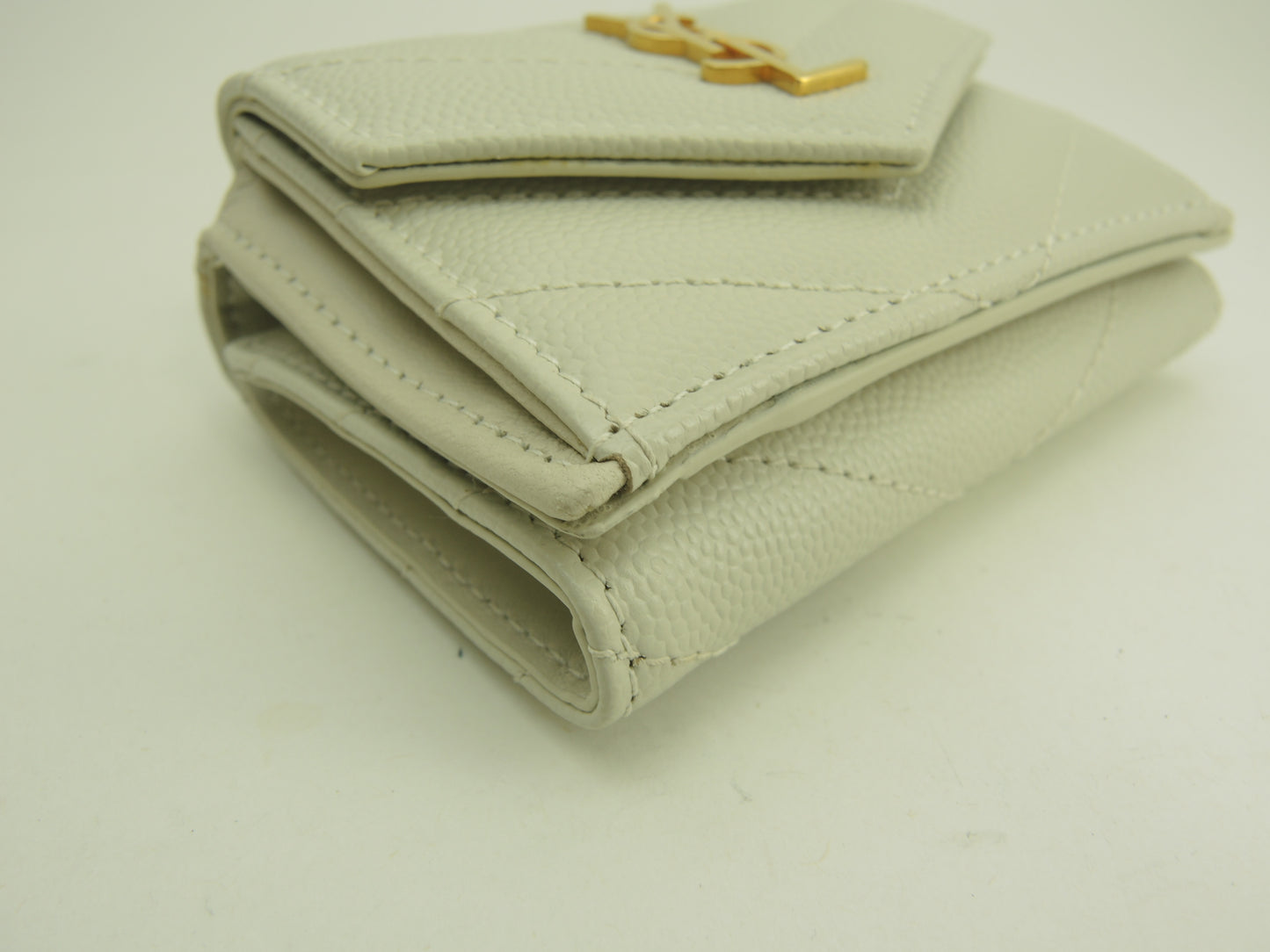 サンローラン ミニウォレット 型押レザー グレージュ 3折ミニホック財布 未使用@ 98