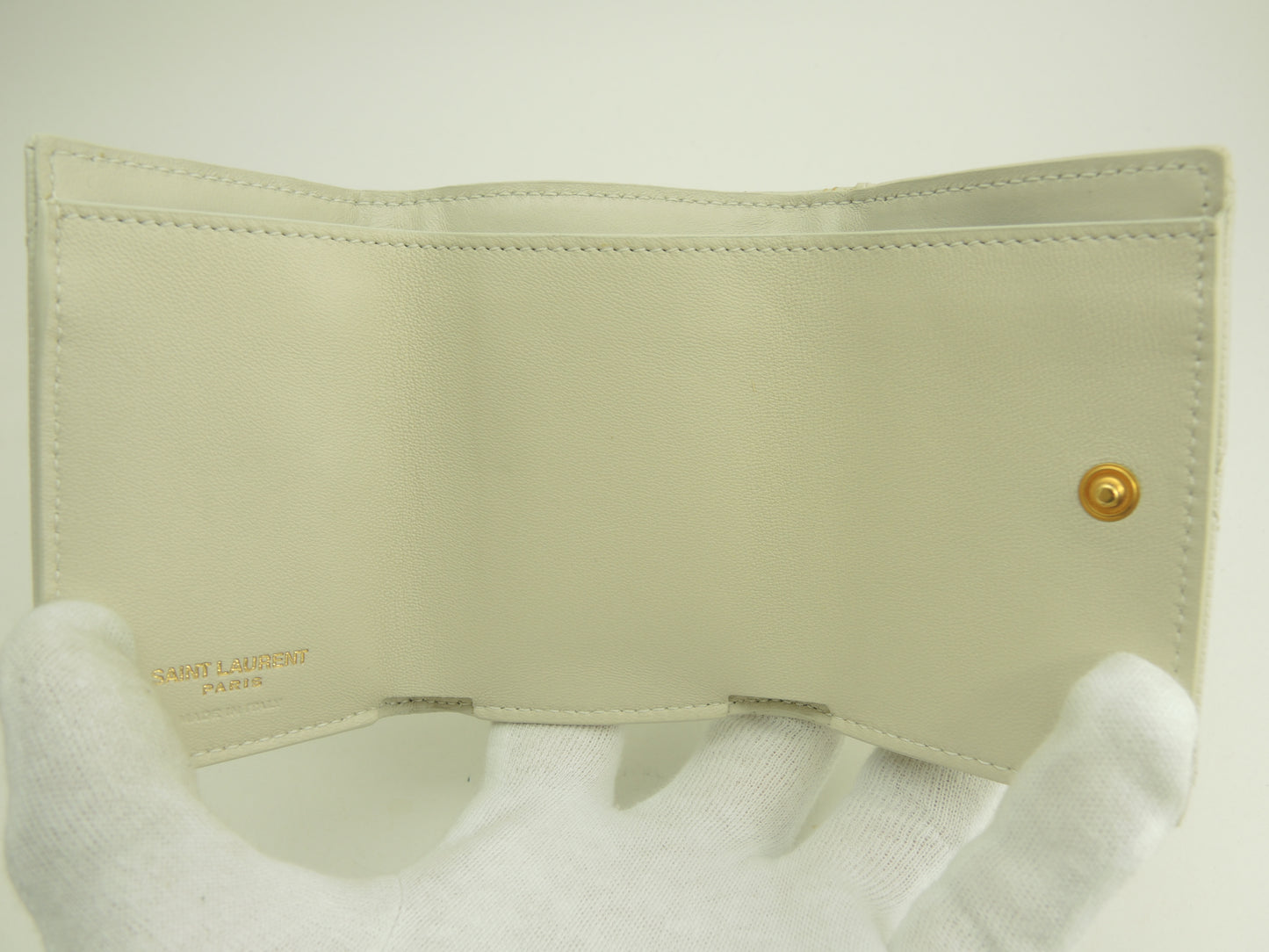 サンローラン ミニウォレット 型押レザー グレージュ 3折ミニホック財布 未使用@ 98