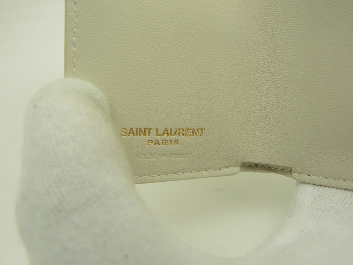 サンローラン ミニウォレット 型押レザー グレージュ 3折ミニホック財布 未使用@ 98