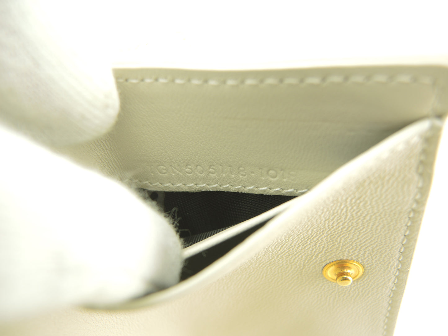 サンローラン ミニウォレット 型押レザー グレージュ 3折ミニホック財布 未使用@ 98