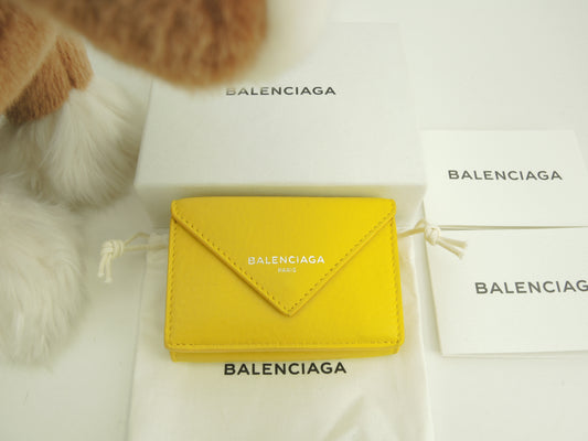 バレンシアガ ミニウォレット ペーパー レザー黄 コンパクト財布 新品@ 42