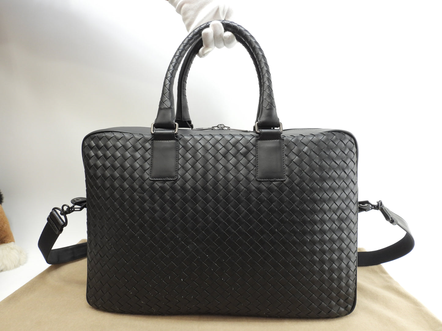 ボッテガヴェネタ s付ブリーフケース大 イントレチャート レザー黒 メンズビジネスバッグ@ 257