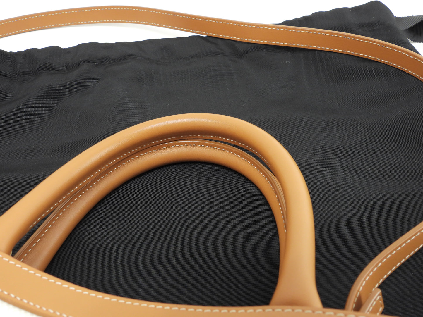 セリーヌ ミディアムバーティカルカバ コットン白 レザー茶 s付ハンドバッグ トートバッグ@S-AN-0212