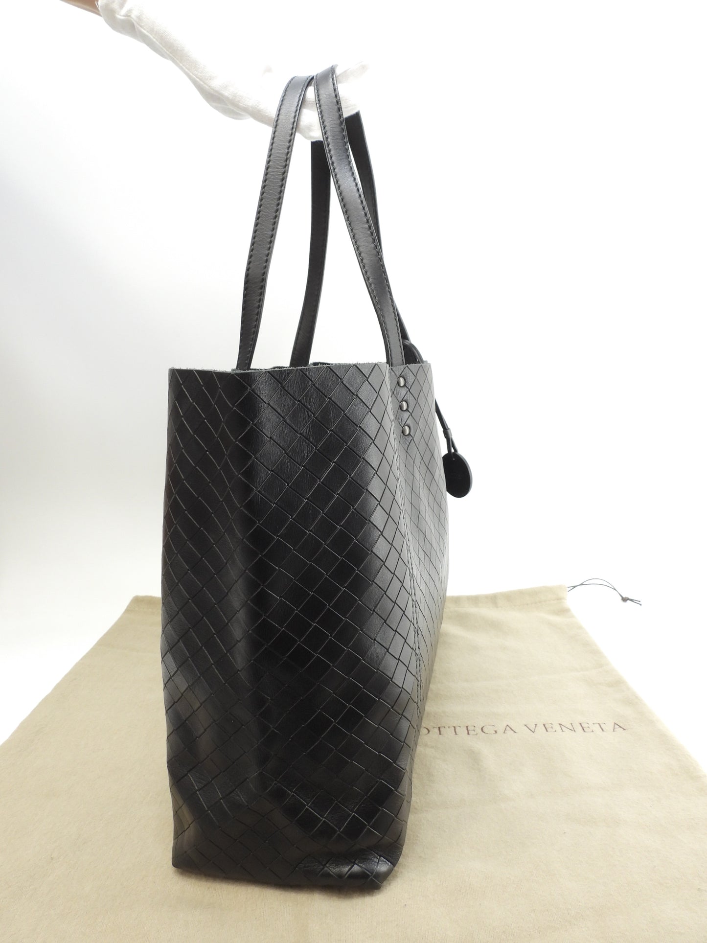 ボッテガヴェネタ トートバッグ中 イントレッチオ レザー黒 ショルダーバッグ 極美品@B01660638G