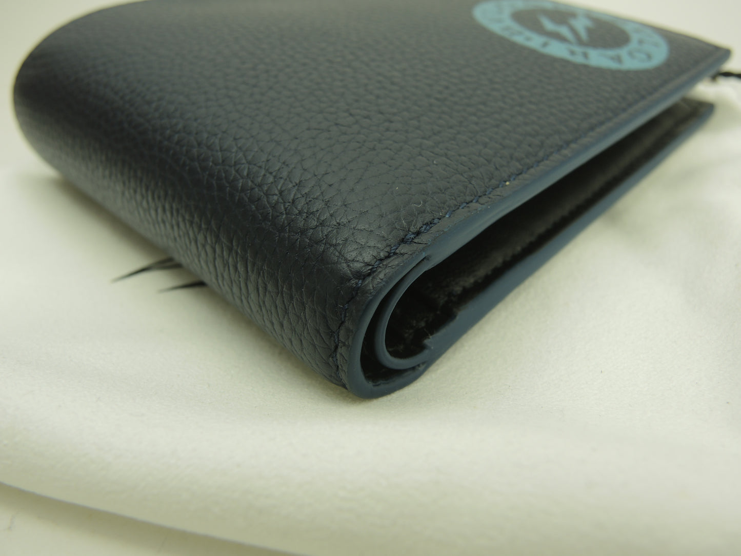 ブルガリxフラグメント コンパクトウォレット レザー紺 2つ折財布 未使用@ 5