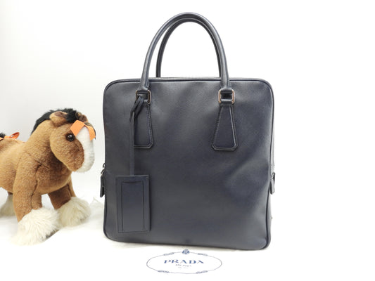 プラダ ブリーフケース ダブルファスナー サフィアーノ紺 書類カバン ドキュメントケース@7