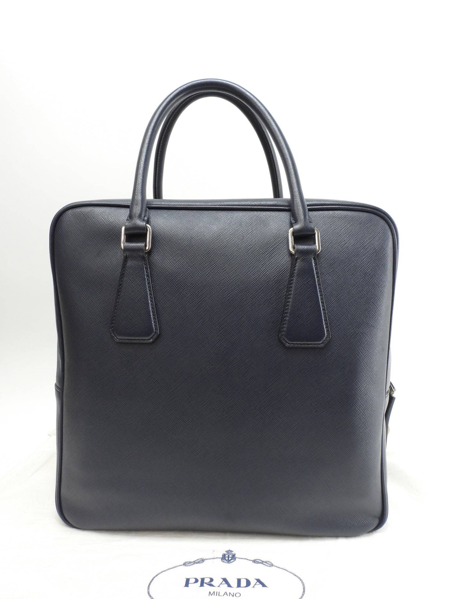 プラダ ブリーフケース ダブルファスナー サフィアーノ紺 書類カバン ドキュメントケース@7