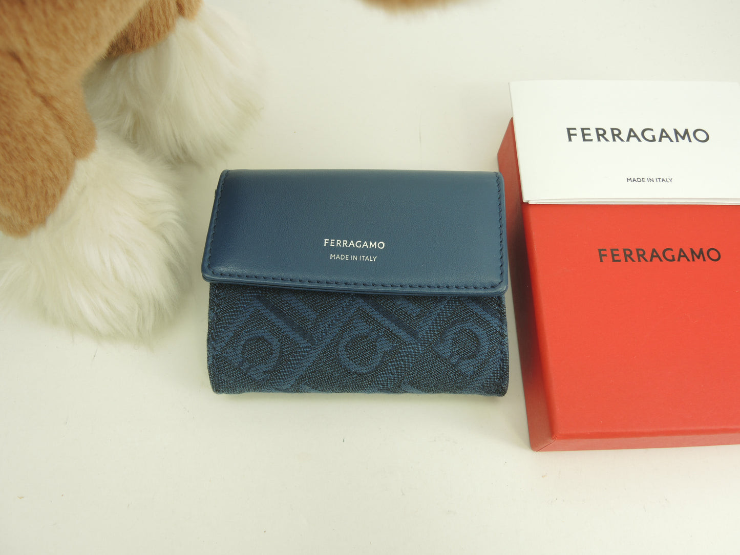 サルヴァトーレフェラガモ ミニウォレット ガンチーニ コットン/レザー青 財布 未使用@JL-220877