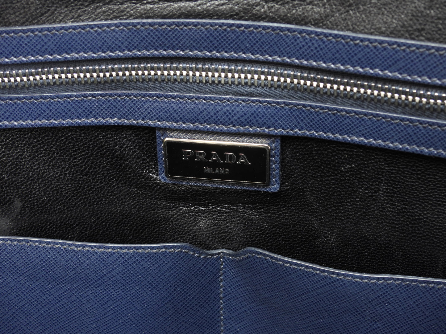 プラダ ブリーフケース ダブルファスナー サフィアーノ紺 書類カバン ドキュメントケース@7