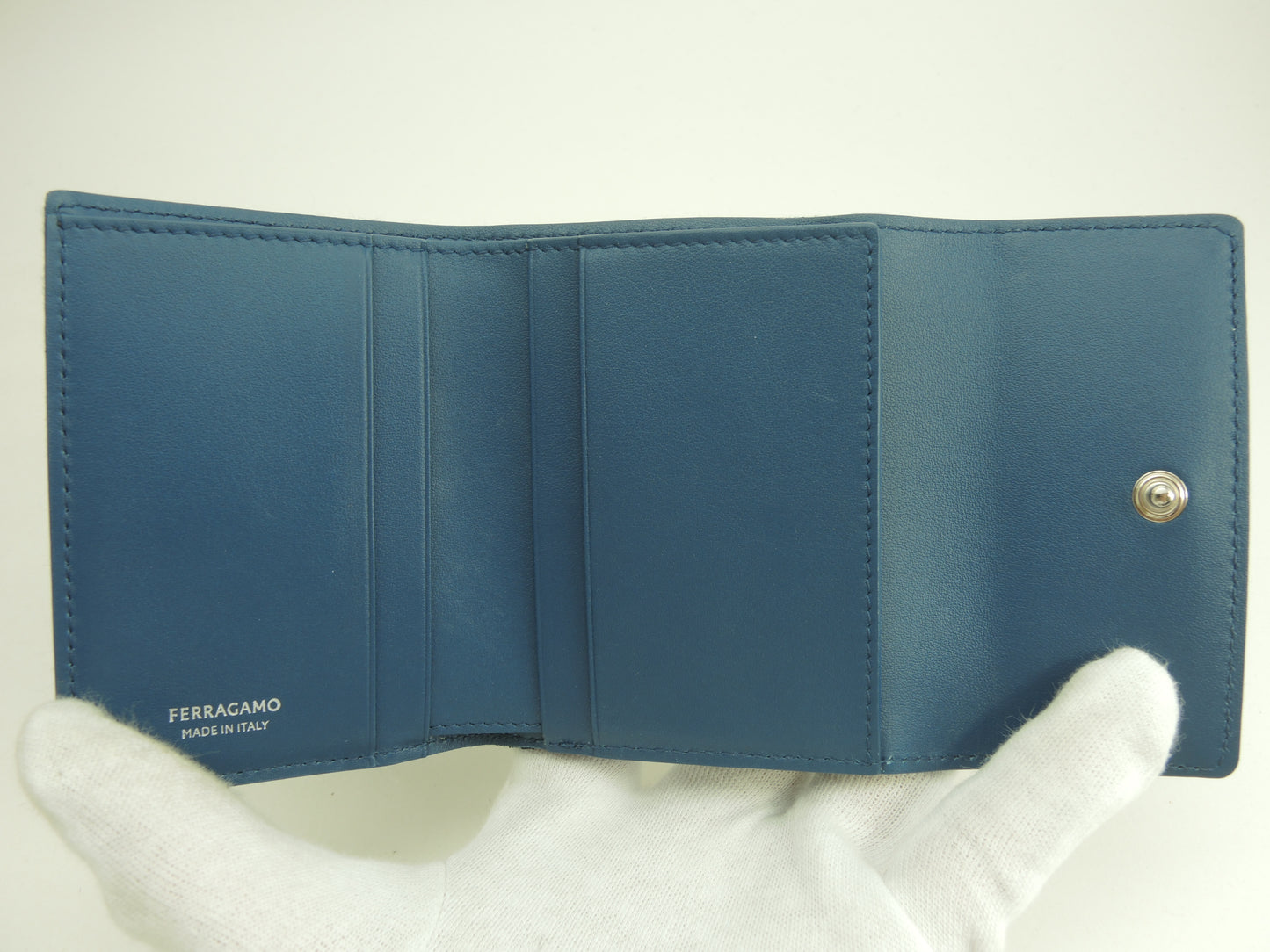 サルヴァトーレフェラガモ ミニウォレット ガンチーニ コットン/レザー青 財布 未使用@JL-220877