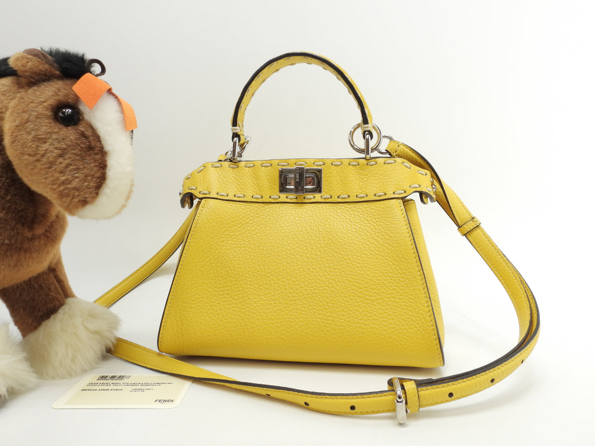 フェンディ ピーカブー ミニ セレリアレザー黄 ミニハンドバッグ ポシェット 極美品@ 2