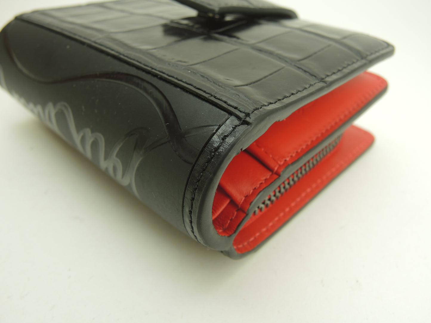 クリスチャンルブタン 2折財布 パロマ クロコ型押レザー黒赤 コンパクトウォレット 美品@ 6